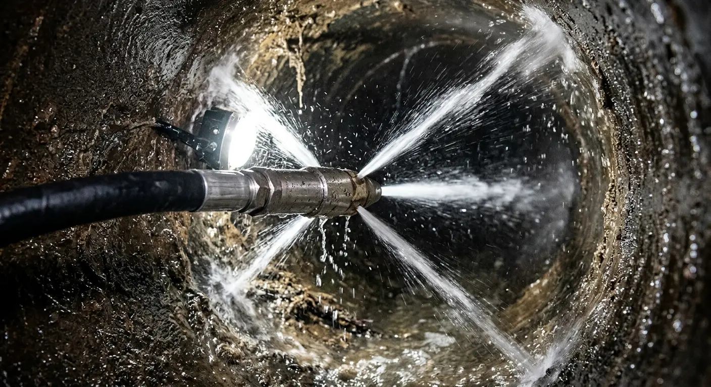 High-pressure hydro jetting nozzle cleaning sewer pipe for Trenchless Sewer Repair in Windsor